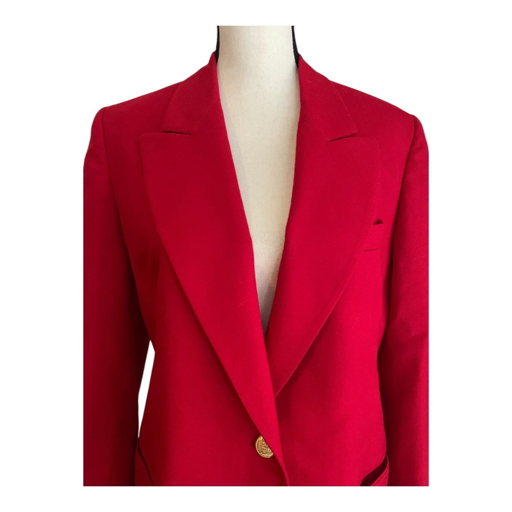 Talbots Wool Blazer Size Petites 8‎ Red Worsted Wool Gold Buttons Made in USA - Picture 2 of 4